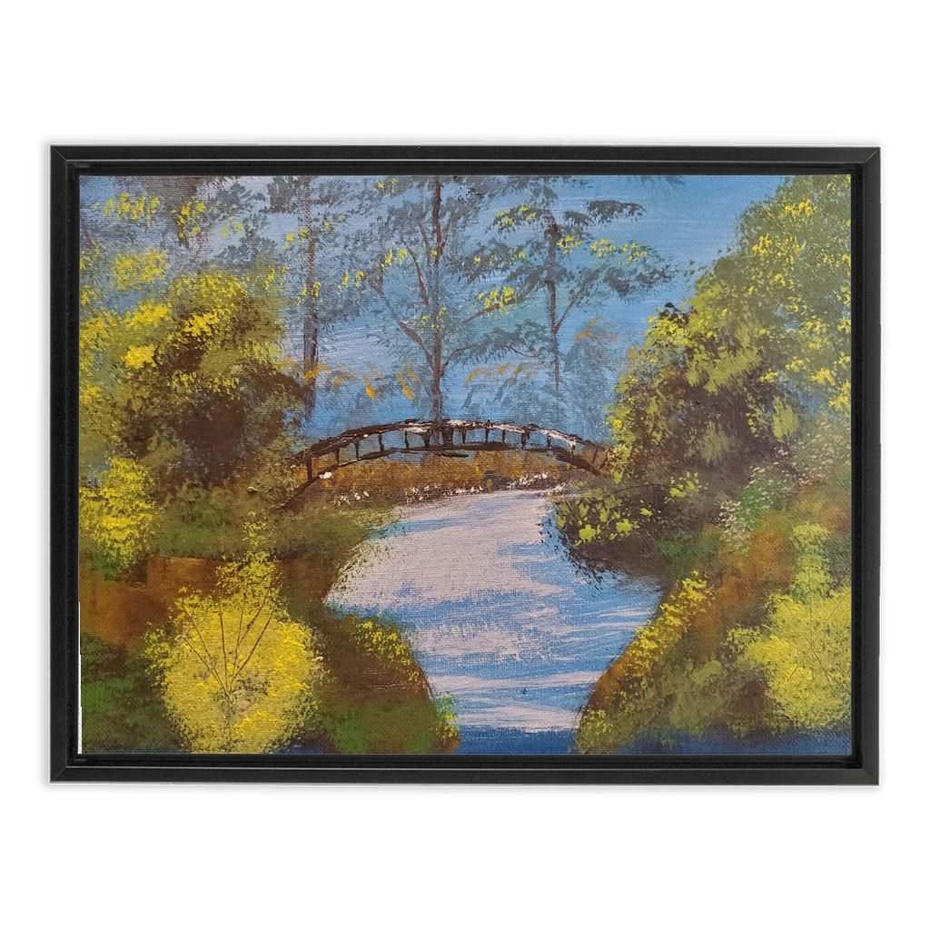 Bridge over Water Framed Traditional Stretched Canvas